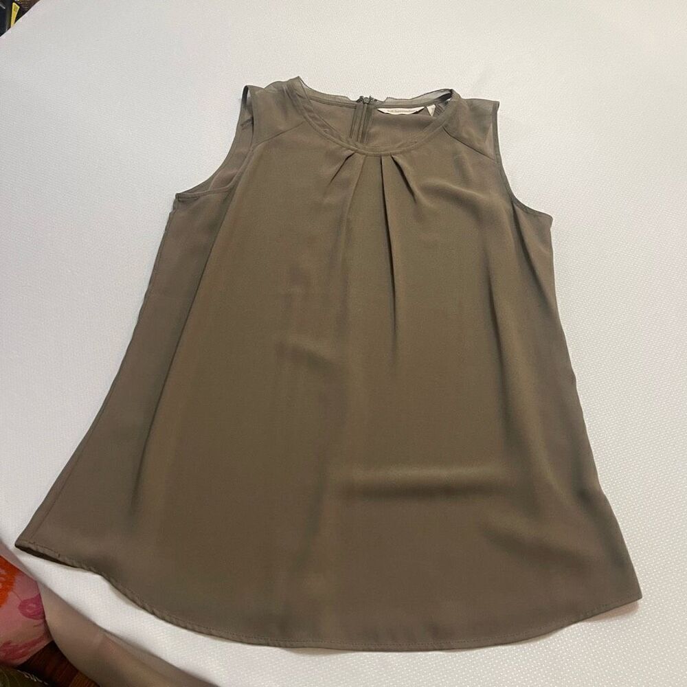 Soft Surroundings Top Womens Small Teagan Tank Mushroom Brown Pleated Neck
